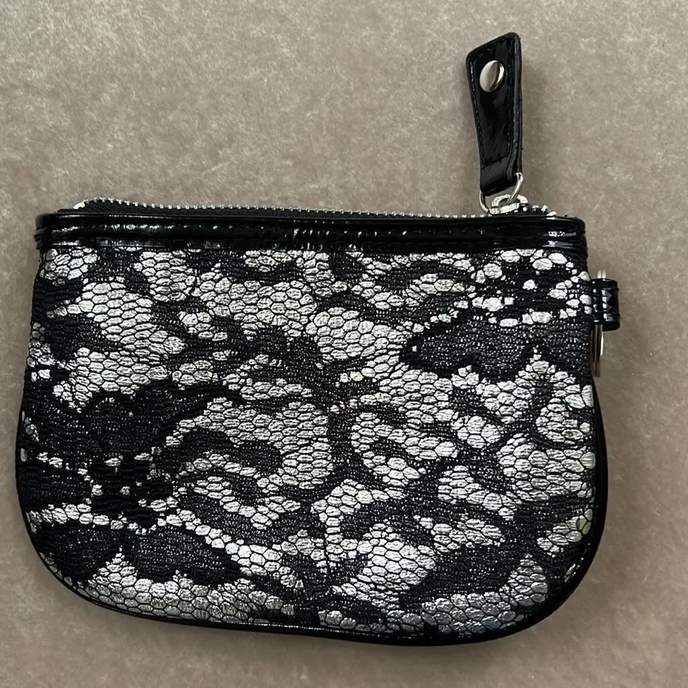 *Betsey Johnson* Black Lace Keyring Mini Travel Glam Pouch EUC Y2K